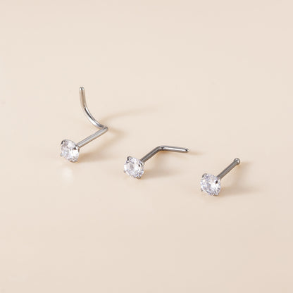 G23 Titanium Nose Stud with Zircon | F136 Straight, L & Screw Nose Piercing Jewelry