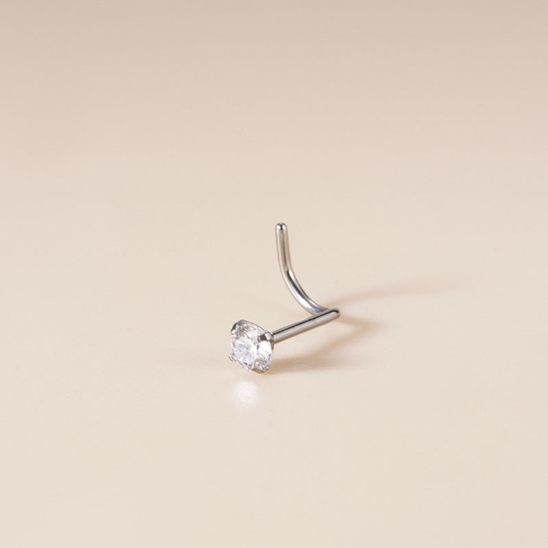 G23 Titanium Nose Stud with Zircon | F136 Straight, L & Screw Nose Piercing Jewelry
