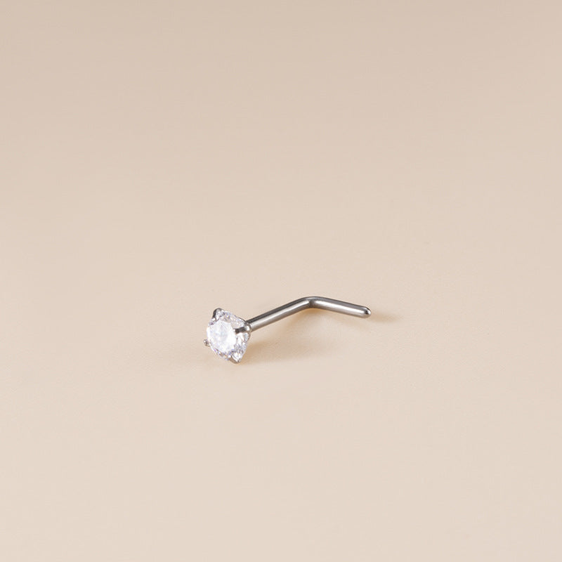 G23 Titanium Nose Stud with Zircon | F136 Straight, L & Screw Nose Piercing Jewelry