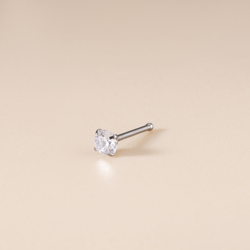 G23 Titanium Nose Stud with Zircon | F136 Straight, L & Screw Nose Piercing Jewelry
