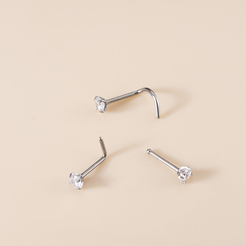 G23 Titanium Nose Stud with Zircon | F136 Straight, L & Screw Nose Piercing Jewelry