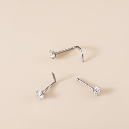 G23 Titanium Nose Stud with Zircon | F136 Straight, L & Screw Nose Piercing Jewelry