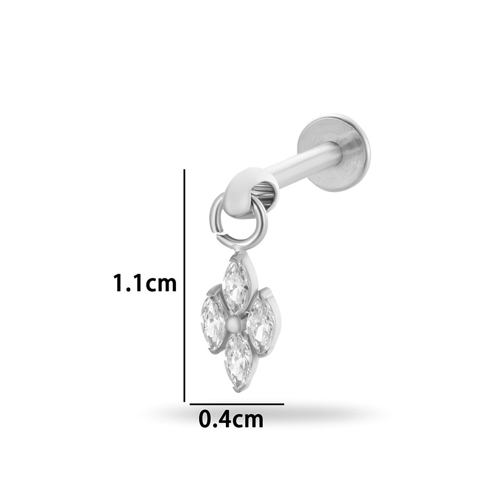 F136 Titanium Internally Threaded Zirconia Teardrop Cartilage Stud – Hypoallergenic Ear Piercing Jewelry