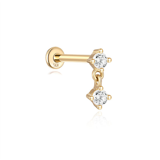 14K Solid Gold Mini Dangle Pendant Piercing Stud – Dainty Cartilage Earring