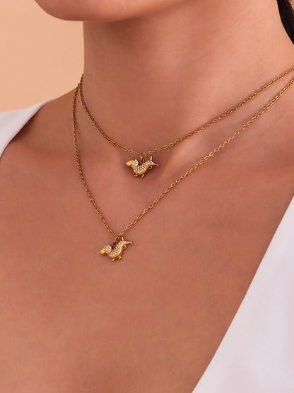 Stainless Steel Dog Zircon Jewelry Set – Necklace, Bracelet, Ring & Earrings | Cute Minimalist Fashion Jewelry | WANTI