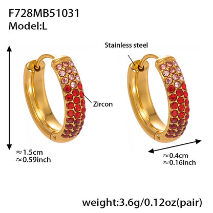 Stainless Steel Colorful Zircon Round Hoop Earrings Set — Minimal Classic Luxury Hoops