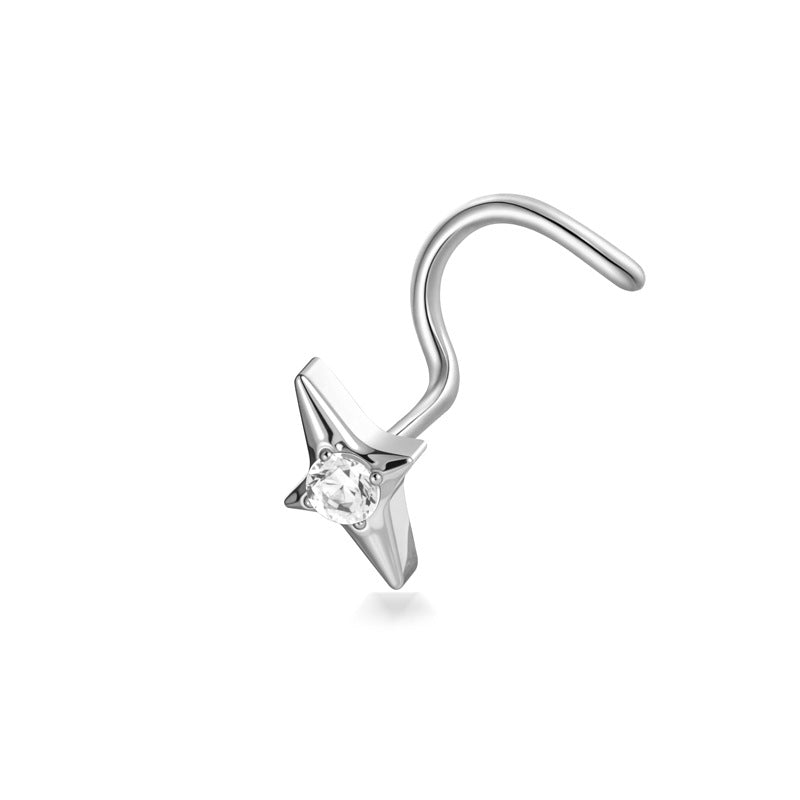 Implant Grade ASTM F136 Titanium Star Lightning Nose Stud S-Bend CZ Nose Stud Nostril Piercing Jewelry Hypoallergenic