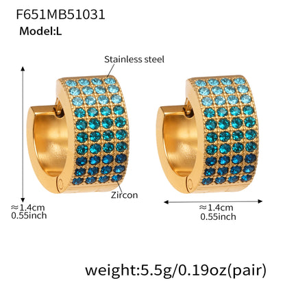 Stainless Steel Colorful Zircon Round Hoop Earrings Set – Modern Minimalist Retro Luxury Hoops