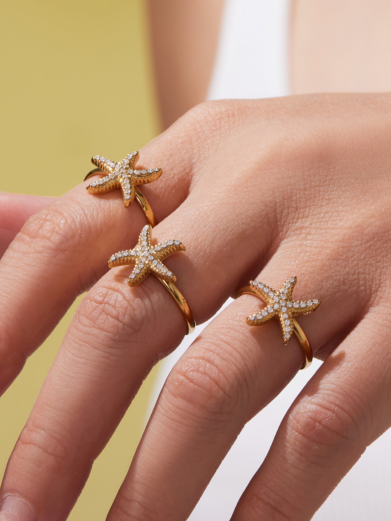 Ocean Star Pendant Necklace, Bracelet, Earrings & Ring Jewelry Set - Gold Stainless Steel