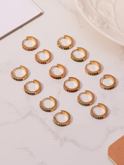 Colorful Zircon U-Shaped Hoop Earrings Set – Stainless Steel Hypoallergenic Minimalist Jewelry for Women | Trendy Fashion Earrings by WANTI Jewelry