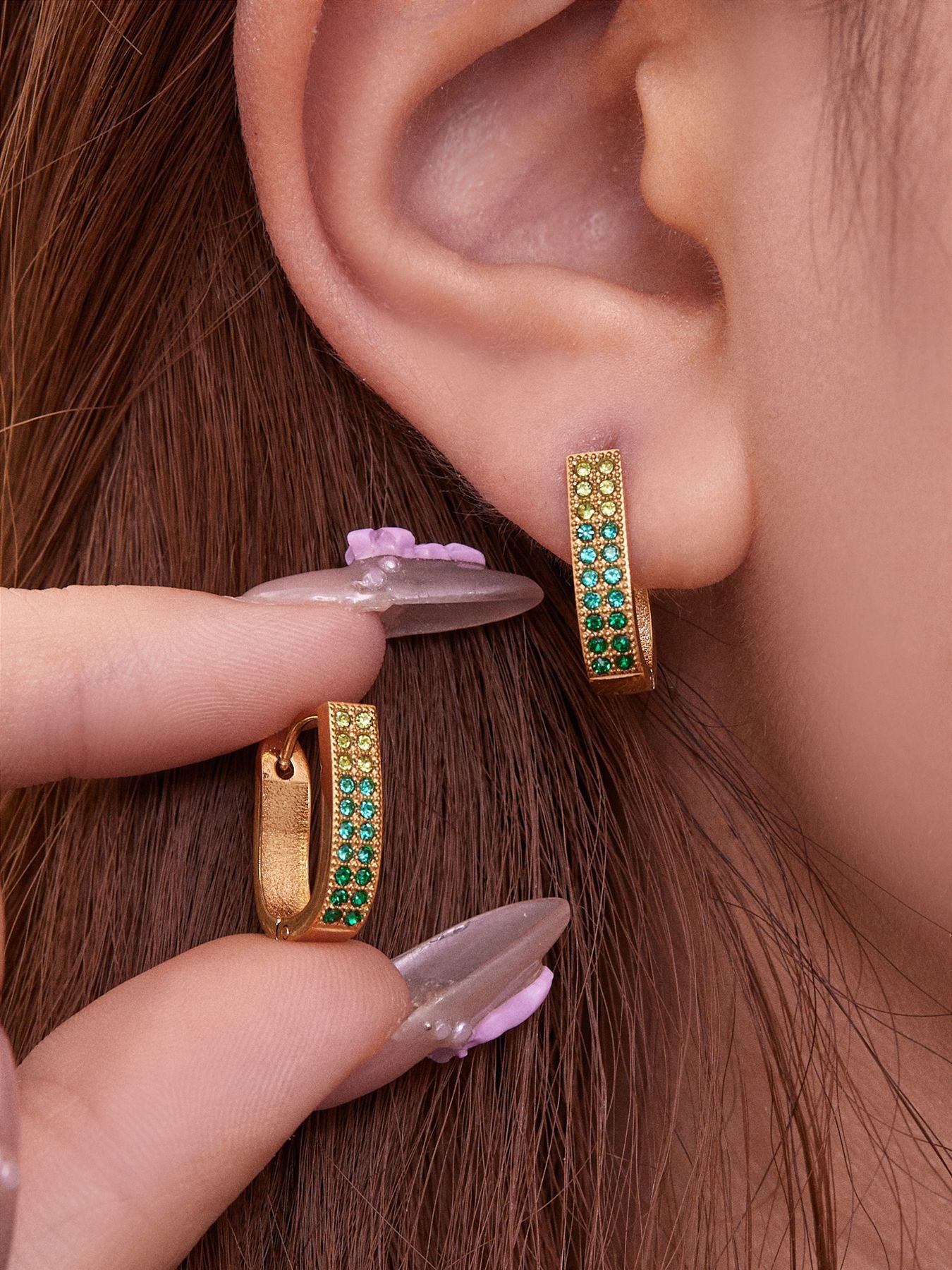 U-Shaped Geometric Zircon Earrings | Stainless Steel Micro Paved Colorful Hoop Earrings | Minimalist Modern Fashion Jewelry