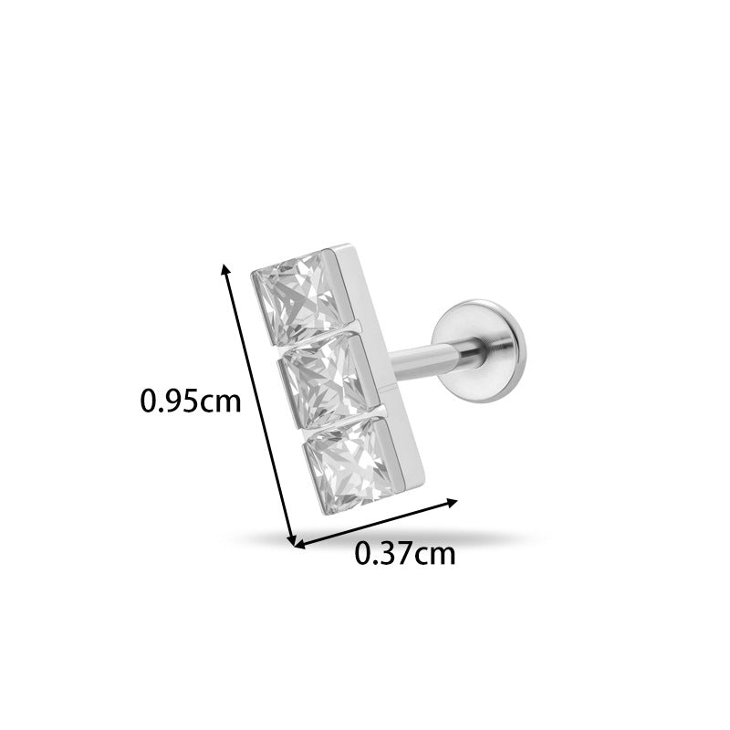 G23/F136 Titanium Zircon Piercing Studs | Internally Threaded Lip Labret & Cartilage Jewelry for Sensitive Skin