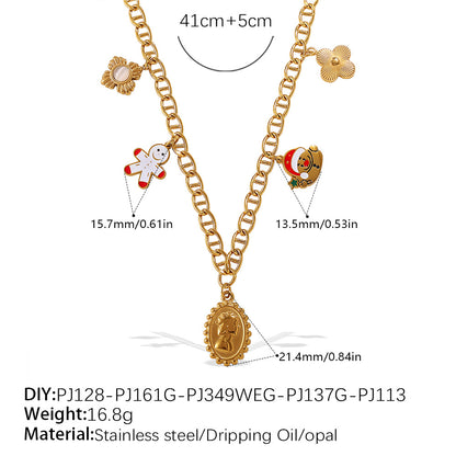 Halloween Christmas Gold Plated Stainless Steel Necklace - Heart Tree Tassel Pendant - Drip Oil Design - Minimalist Fashion Jewelry for Women