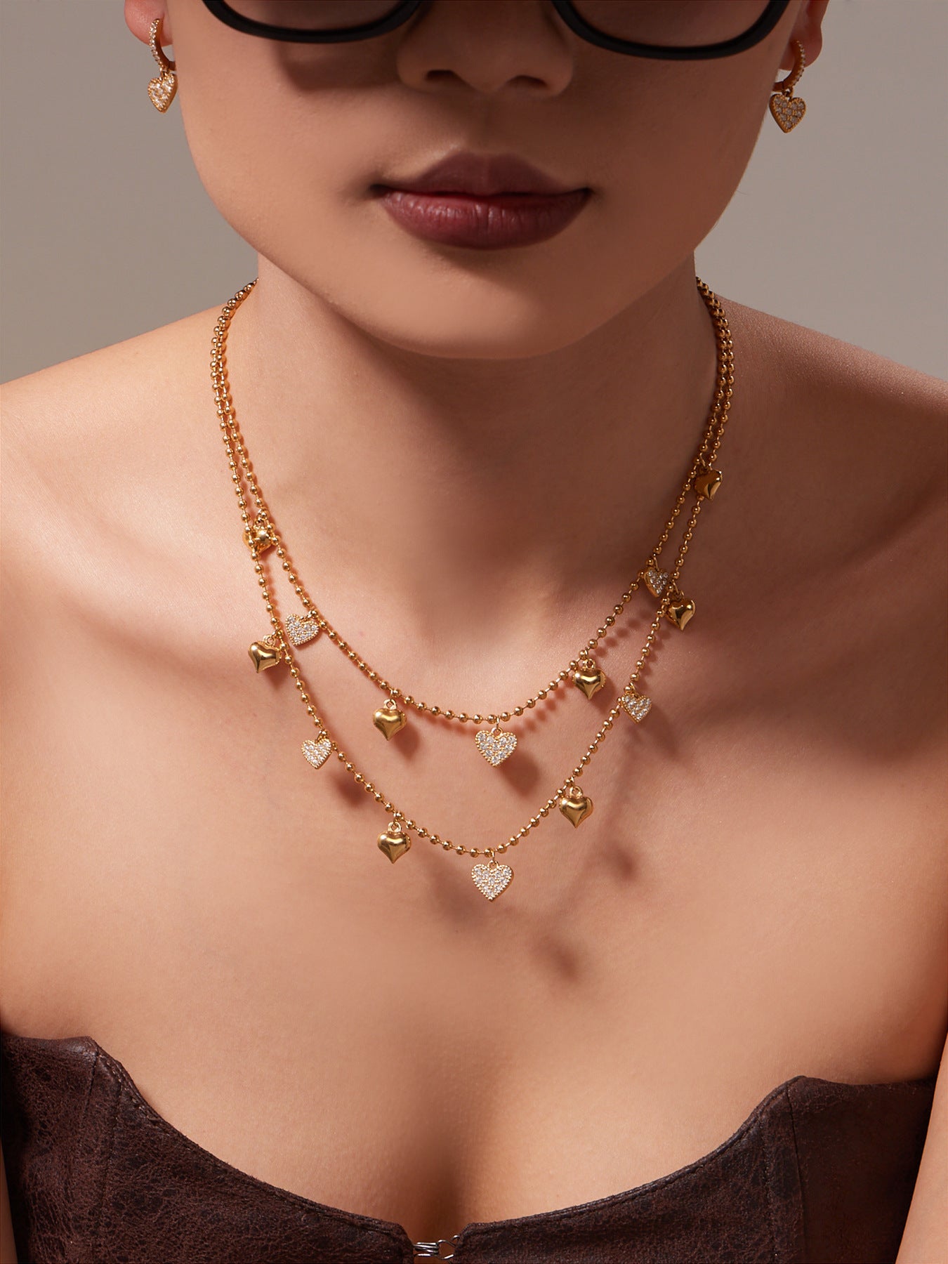 Hollow Heart Zircon Stainless Steel Necklace Bracelet Anklet Earrings – Minimalist Romantic Jewelry Set