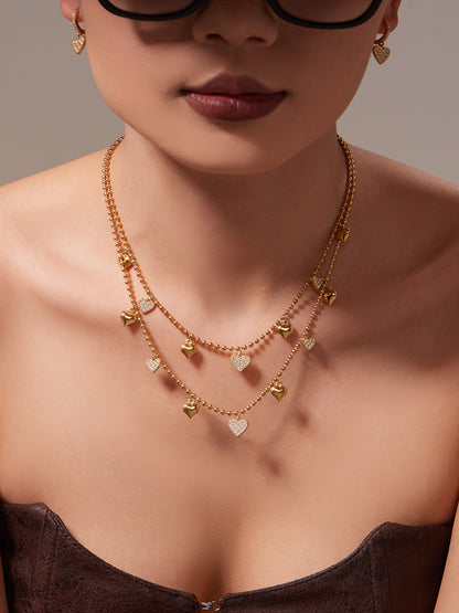 Hollow Heart Zircon Stainless Steel Necklace Bracelet Anklet Earrings – Minimalist Romantic Jewelry Set