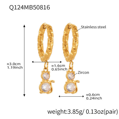 Trendy Stainless Steel Zircon Pendant Hoop Earrings Set – Creative Human & Animal Shapes, Gold Plated Fashion Jewelry
