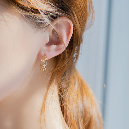 14K Solid Gold Hollow Square Chain Earrings – Minimalist & Lightweight (Pair)
