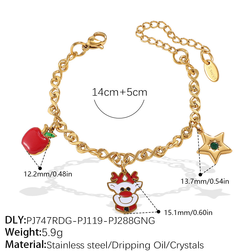 Christmas Collection – Gold Plated Stainless Steel Dripping Oil Pendant & Tassel Bracelet  Set