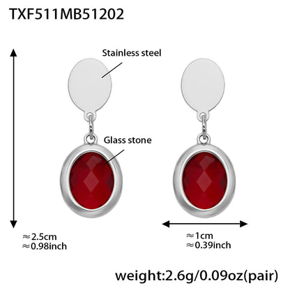 Candy Color Oval Glass Stone Necklace, Bracelet & Earrings Set – Stainless Steel | Fashion Jewelry | Colorful Minimalist Accessories