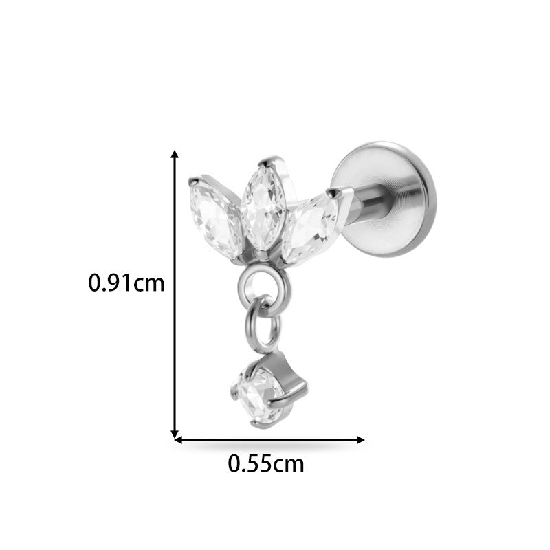 Implant Grade ASTM F136 Titanium Threadless Push Pin Zircon Chain Dangle Flat Back Stud | Geometric Cartilage Helix Tragus Lip Piercing Jewelry