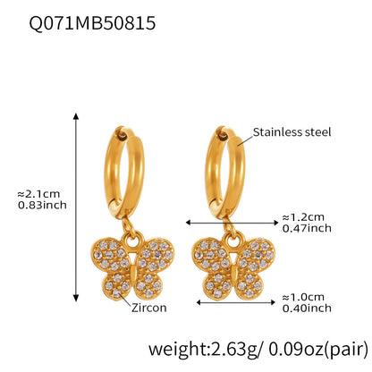 Butterfly Zircon Stackable Earrings Set – Stainless Steel Layered Hoop & Stud Combination | WANTI Jewelry