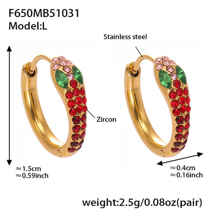 Colorful Zircon Snake Hoop Earrings | Stainless Steel Serpent Earrings Set – WANTI Jewelry