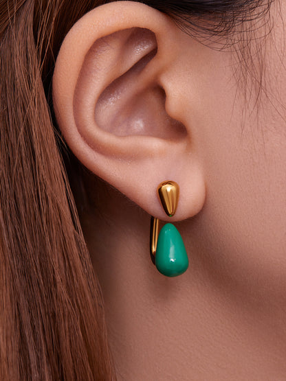 Stainless Steel Enamel Water Drop Earrings – Multicolor Teardrop Studs | Trendy Statement Earrings | WANTI Jewelry
