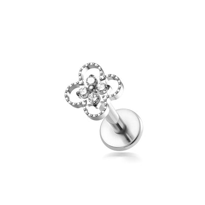 Implant Grade ASTM F136 Titanium Flat Back Stud Earrings Micro Paved CZ Cartilage Helix Tragus Piercing Jewelry Internally Threaded Labret Stud