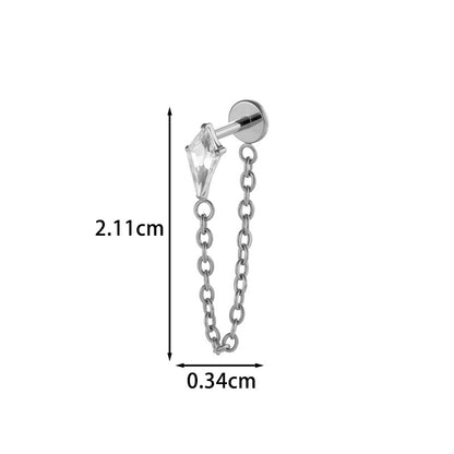 Implant Grade G23 ASTM F136 Titanium Geometric Tassel Chain Ear Stud | Push Pin Flat Back 16G Cartilage Jewelry