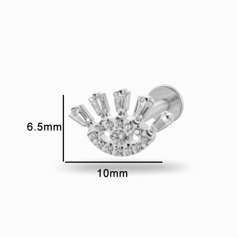 Titanium Internally Threaded Square CZ Cartilage Stud – Flat Back Piercing Jewelry for Helix, Tragus, Conch