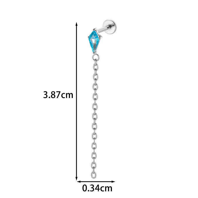 Implant Grade ASTM G23/F136 Titanium Threadless Tassel Chain Diamond Geometric Zircon Stud | Helix Cartilage Lip Piercing Jewelry