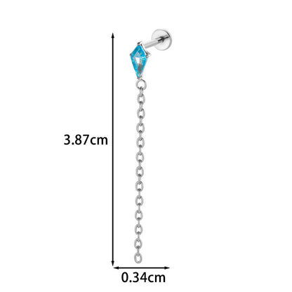 Implant Grade ASTM G23/F136 Titanium Threadless Tassel Chain Diamond Geometric Zircon Stud | Helix Cartilage Lip Piercing Jewelry