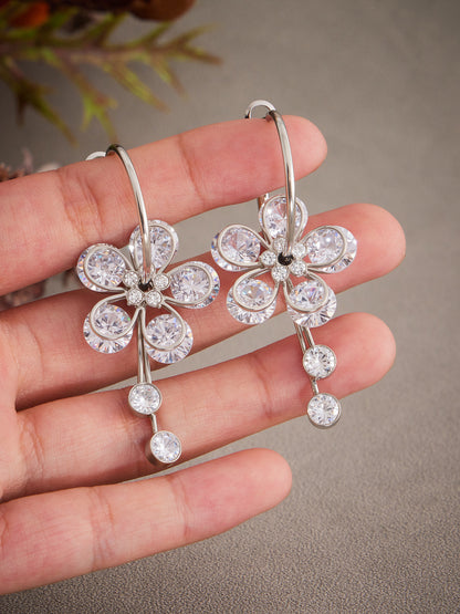 Floral Teardrop Zircon Drop Earrings – Stainless Steel Statement Jewelry for Women