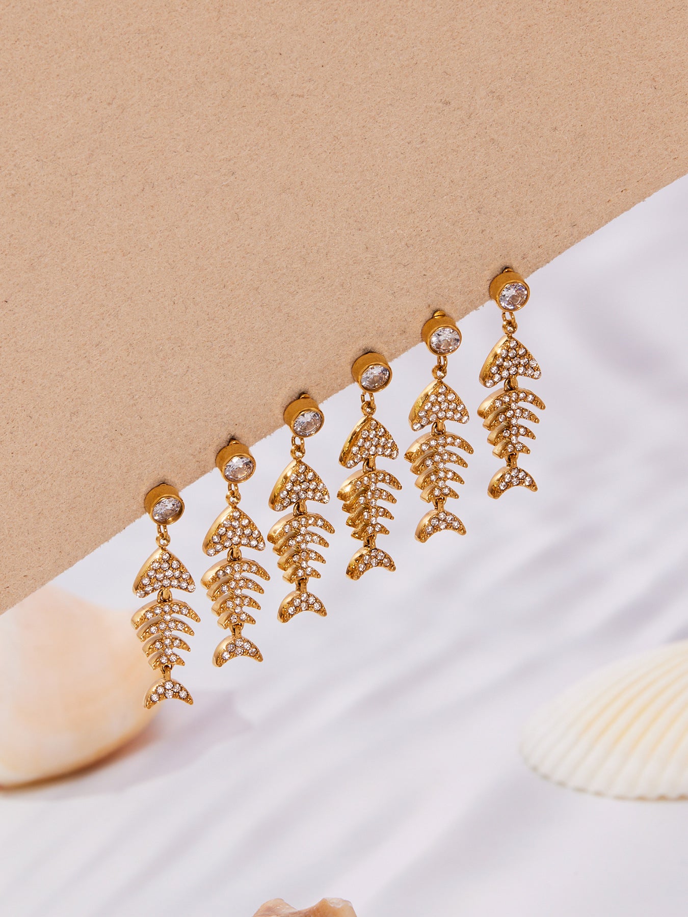 Stainless Steel Fishbone Drop Earrings & Ear Cuff Set – Modern Minimalist Statement Jewelry | WANTI