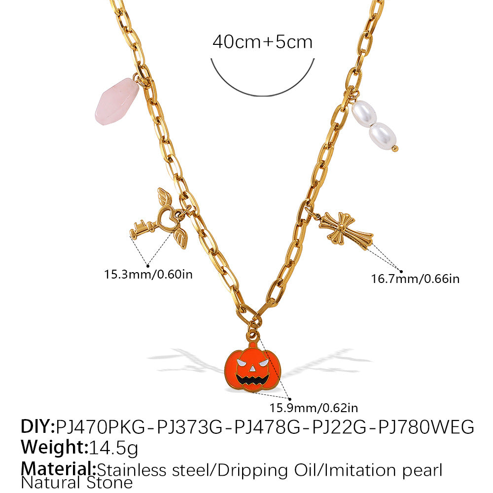 Holiday Collection – Gold Plated Stainless Steel Multishape Pendant Tassel Necklace | Halloween & Christmas Jewelry