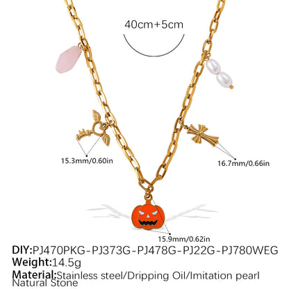 Holiday Collection – Gold Plated Stainless Steel Multishape Pendant Tassel Necklace | Halloween & Christmas Jewelry