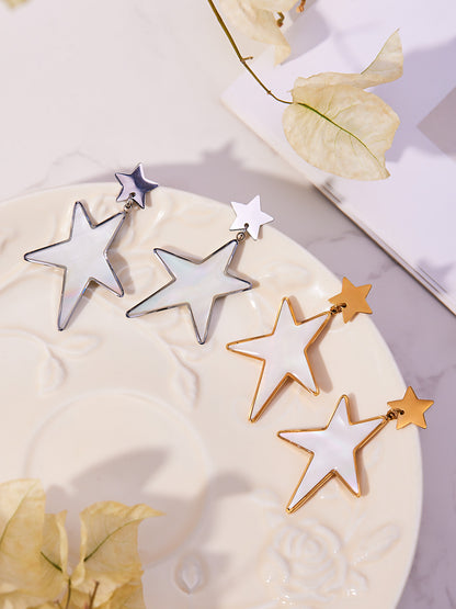 Trendy Stainless Steel Acrylic Star Earrings and Open Ring Set – Hip-Hop Style Statement Jewelry