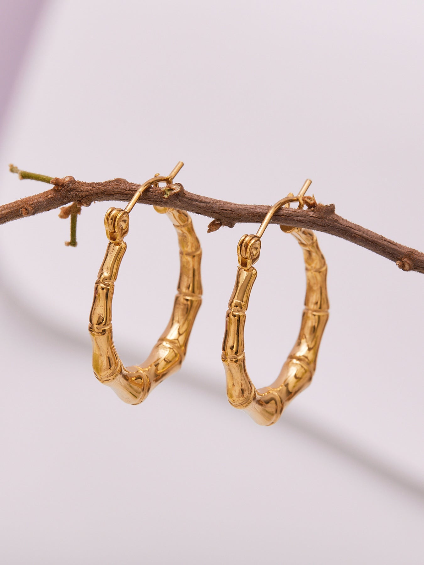 U-Shape Bamboo Texture Hoop Earrings – Minimalist Geometric Stainless Steel Earrings | WANTI Jewelry