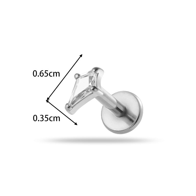 Implant Grade ASTM F136 Titanium Teardrop Moon Geometric Flat Back Stud | Internal Thread Labret | Cartilage, Helix, Lip Piercing Jewelry