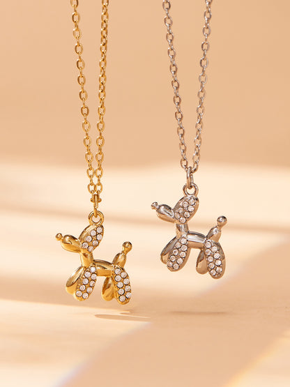 Cute Dog Zircon Jewelry Set – Stainless Steel Necklace Bracelet Earrings | Fashion Accessories Gift Set