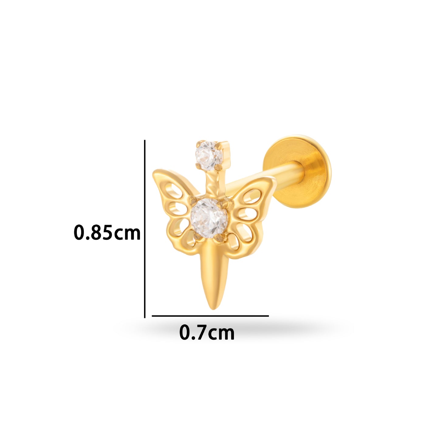 G23/F136 Titanium Internally Threaded CZ Flat-Back Cartilage Stud Earrings