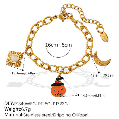 Gold-Plated Stainless Steel Halloween / Christmas Heart & Tree Tassel Pendant Bracelet | Elegant Festive Jewelry