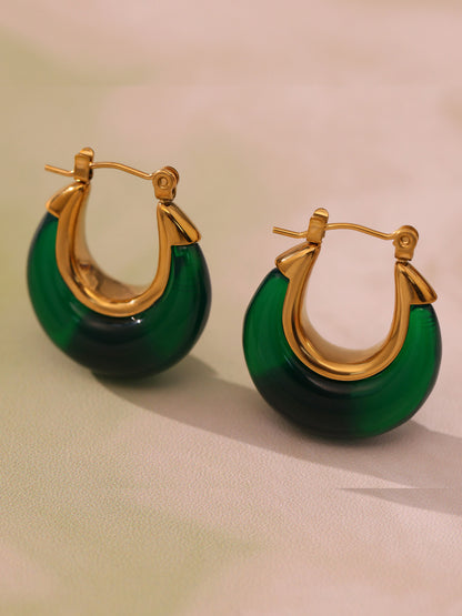Vintage U-Shaped Resin Hoop Earrings – Stainless Steel Colorful Retro Statement Earrings | WANTI Jewelry