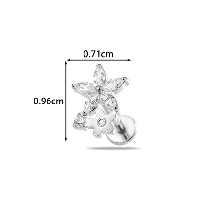Titanium Labret Stud for Lip & Cartilage Piercing – CZ Flat Back Jewelry (Implant Grade ASTM F136)