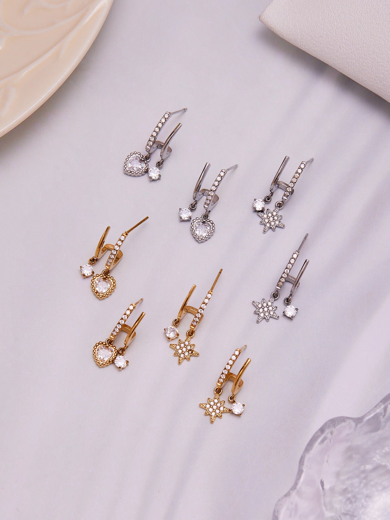 Eight-Pointed Star Zircon Earrings – Minimalist Geometric Stainless Steel Hoop Earrings | WANTI Jewelry