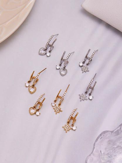Eight-Pointed Star Zircon Earrings – Minimalist Geometric Stainless Steel Hoop Earrings | WANTI Jewelry