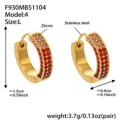 Stainless Steel U-Shaped Zircon Earrings – Colorful High-End Fashion Jewelry Hoop Set