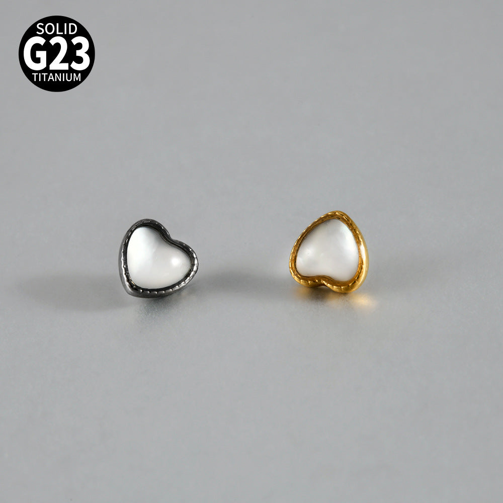 ASTM F136 Titanium Heart Mother of Pearl Dermal Top – Internally Threaded Micro Dermal Replacement for Collarbone & Surface Piercing