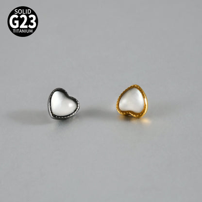 ASTM F136 Titanium Heart Mother of Pearl Dermal Top – Internally Threaded Micro Dermal Replacement for Collarbone & Surface Piercing