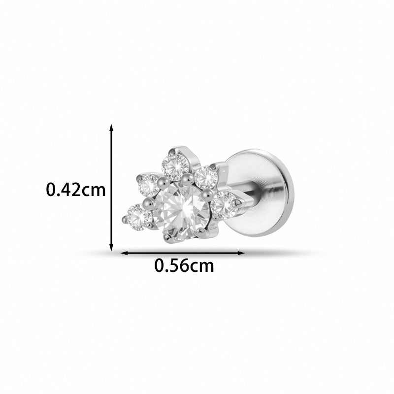 Implant Grade G23 ASTM F136 Titanium CZ Labret Stud | Internal Thread 16G Flat Back Lip & Cartilage Earring
